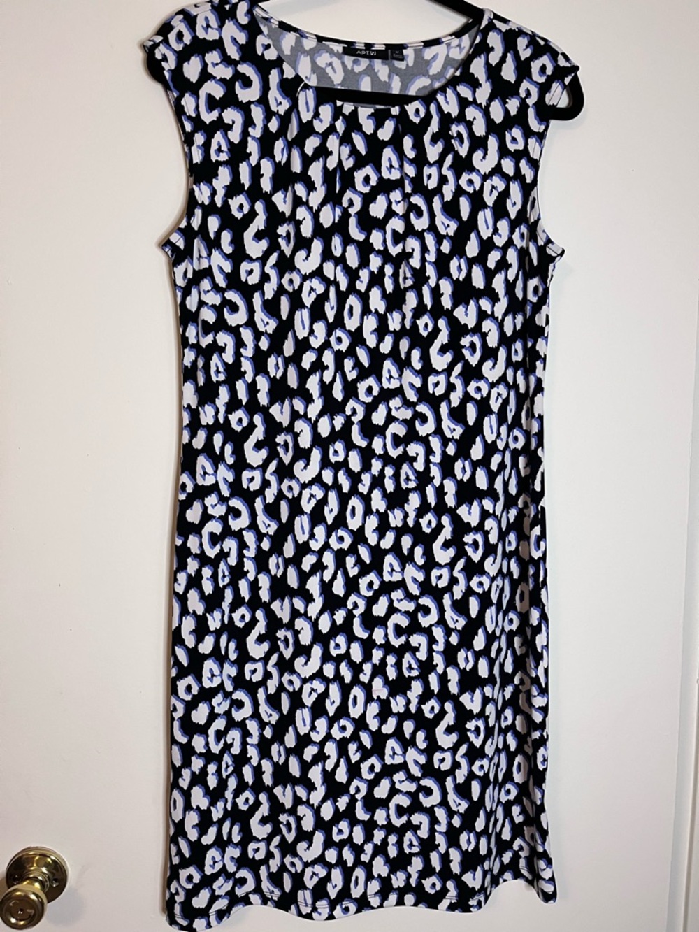 Apt. 9 Black Midi Dress with White and Light Blue Leopard Print